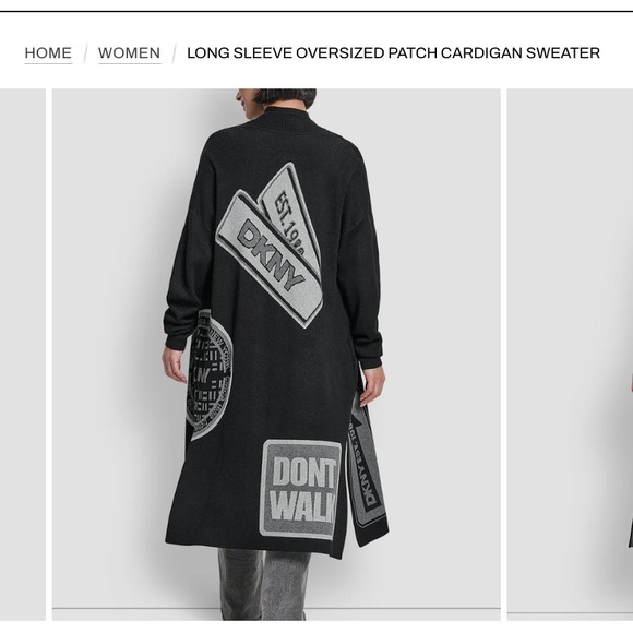 DKNY Black and Gray Long Sleeve Cardigan Oversized Xs/S